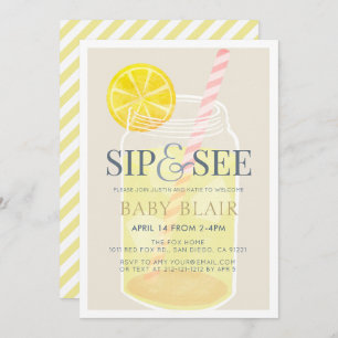 Sip & See Lemonade Mason Jar Beige Baby Shower Invitation