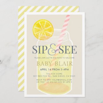 Sip & See Lemonade Mason Jar Beige Baby Shower Invitation by rikkas at Zazzle