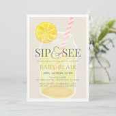 Sip & See Lemonade Mason Jar Beige Baby Shower Invitation (Standing Front)