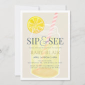 Sip & See Lemonade Mason Jar Beige Baby Shower Invitation (Front)