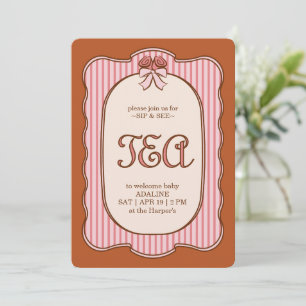 Sip & See New Baby Vintage Pink & Terracotta Invitation