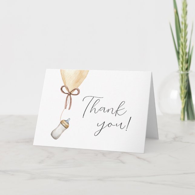 Sip & See Simple Boho Balloon Bottle Baby Shower Thank You Card (Front)