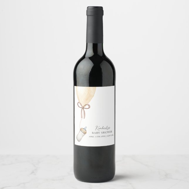 Sip & See Simple Boho Balloon Bottle Baby Shower Wine Label (Front)