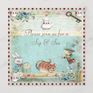 Sip & See Vintage Alice in Wonderland Baby Shower Invitation