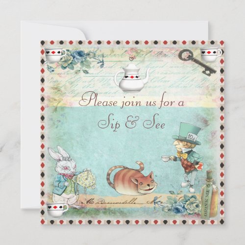 Sip  See Vintage Alice in Wonderland Baby Shower Invitation