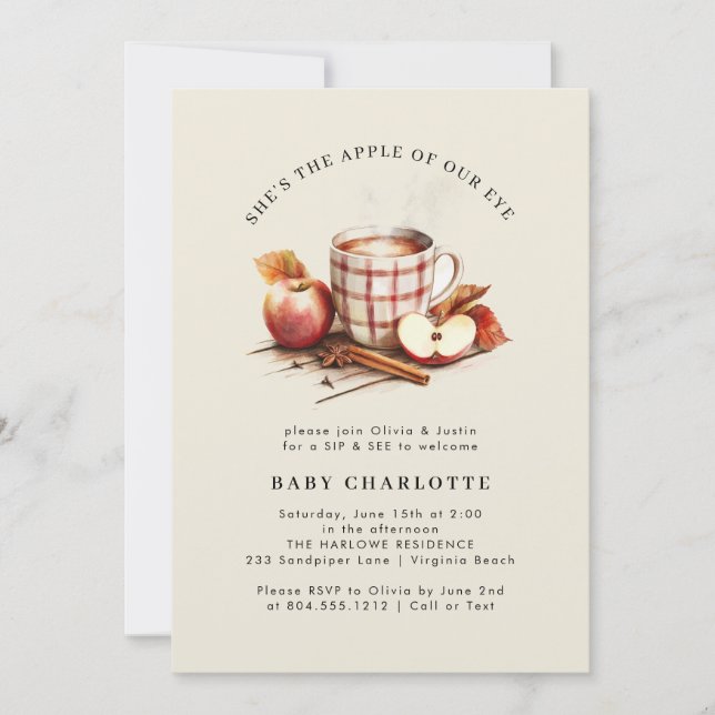 Sip & See Watercolor Apple Baby Shower Invitation  (Front)