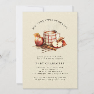Sip & See Watercolor Apple Baby Shower Invitation