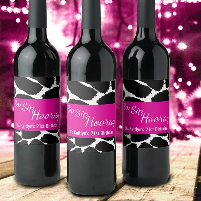 Sip Sip animal print custom birthday wine labels (Creator Uploaded)