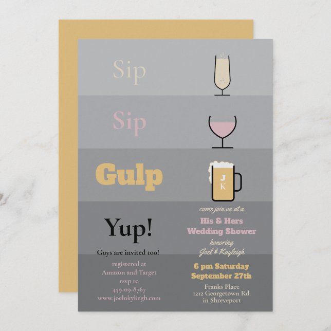 Sip Sip Gulp Wedding Shower Invitations (Front/Back)