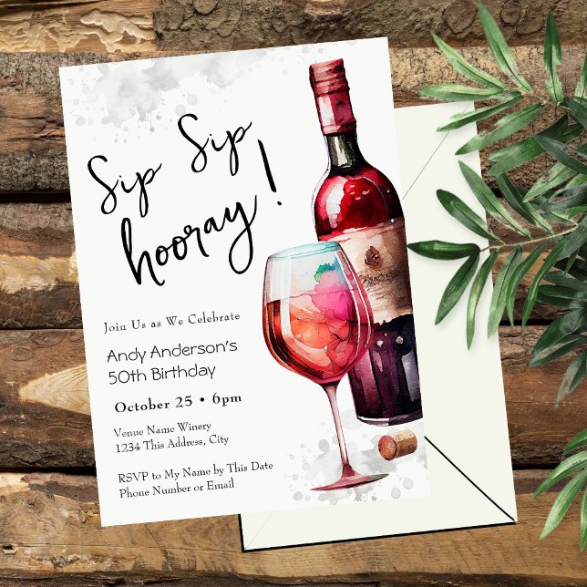 Sip Sip Hooray 50th Birthday Invitation (Creator Uploaded)