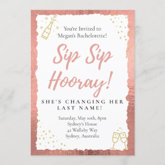 Sip Sip Hooray Bachelorette Party Invitation