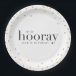 sip sip hooray birthday party paper plate<br><div class="desc">sip sip hooray birthday party paper plate. With modern graphic gold effect dots and bold graphic text this birthday party design is sure to suit men and women of all ages looking for a classy party theme.</div>