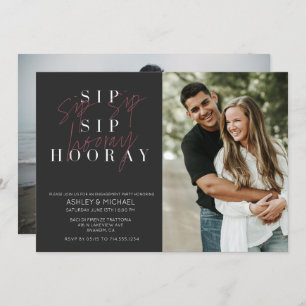 Sip Sip Hooray Black 2 Photo Engagement Party Invitation