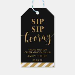 Sip Sip Hooray Black and Gold Wine Wedding Favor Gift Tags
