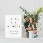 Sip Sip Hooray Black Gold Photo Couple's Shower Invitation (Standing Front)
