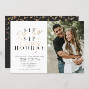 Sip Sip Hooray Black Gold Photo Couple's Shower Invitation