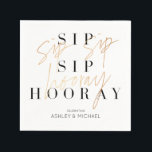 Sip Sip Hooray Black White Gold Couple's Shower Napkins<br><div class="desc">It's time to celebrate! Our Sip Sip Hooray Couple's Wedding Shower napkin features "sip sip hooray" in modern duo type presentation with faux gold foil hand lettered script typography over classic serif type,  and is personalized with the couple's names. Copyright Anastasia Surridge for Elegant Invites,  all rights reserved.</div>