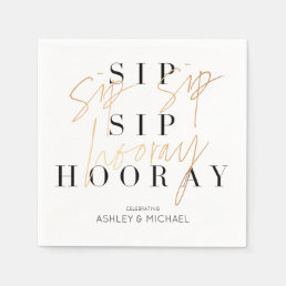 Sip Sip Hooray Black White Gold Couple&#39;s Shower Napkins