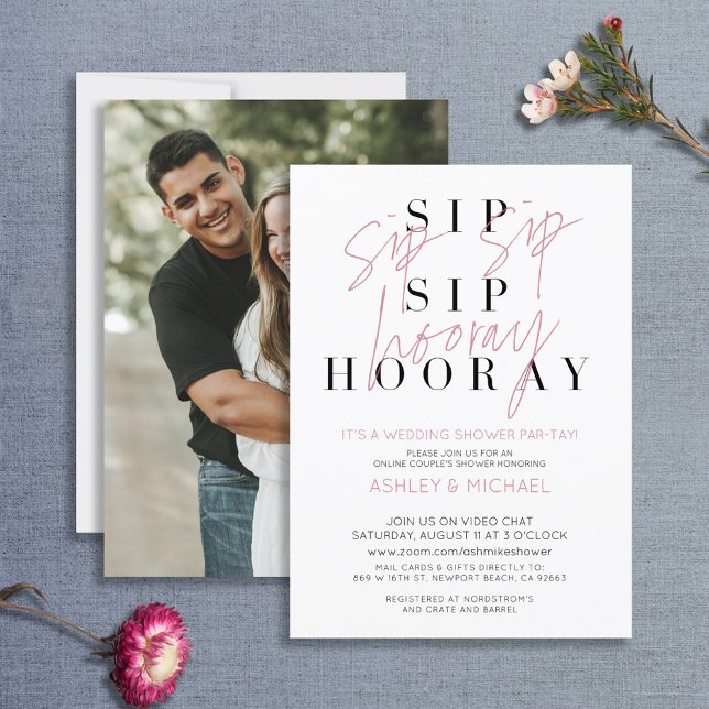 Sip Sip Hooray Black White Photo Bridal Shower Invitation (Creator Uploaded)