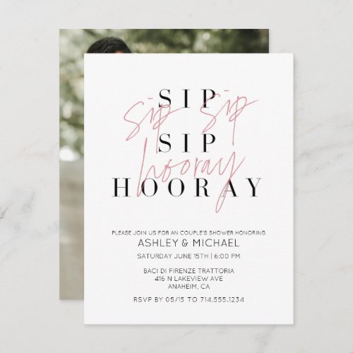 Sip Sip Hooray Black White Photo Couples Shower Invitation