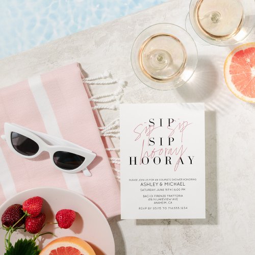 Sip Sip Hooray Black White Photo Couples Shower Invitation