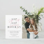 Sip Sip Hooray Black White Photo Couple's Shower Invitation (Standing Front)