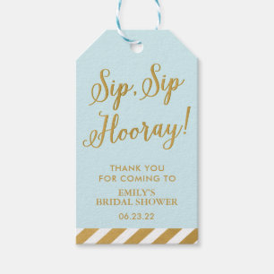 Sip Sip Hooray Blue and Gold Bridal Shower Wine Gift Tags