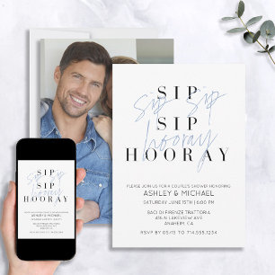 Sip Sip Hooray Blue Photo Couple's Shower Invitation