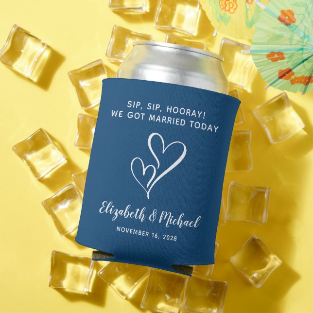 Sip Sip Hooray Blue Wedding Favor Can Cooler (In Situ Summer)