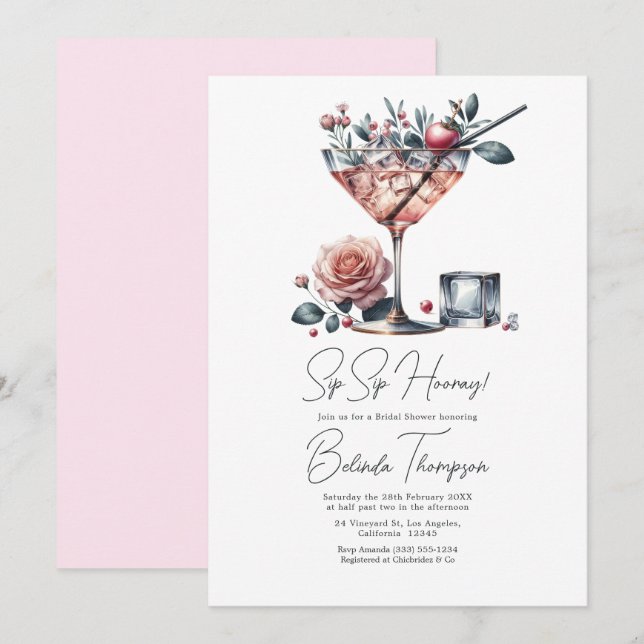 Sip Sip Hooray! Blush Mimosa Bar Bridal Shower Invitation (Front/Back)