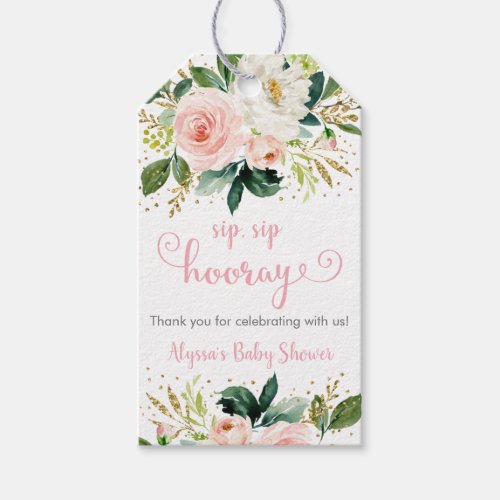 Sip Sip Hooray Boho Floral Pink Gold Baby Shower Gift Tags