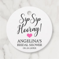 SIP SIP HOORAY Bridal Shower Pink Heart Thank You Favor Tags