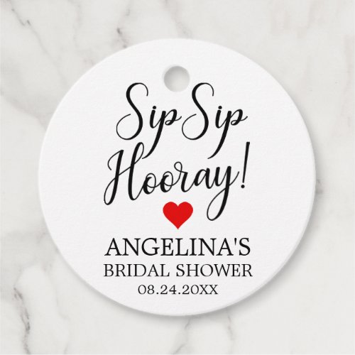 SIP SIP HOORAY Bridal Shower Red Heart Thank You Favor Tags