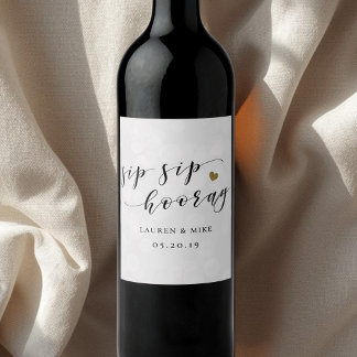 Sip Sip Hooray Bridal Shower Wedding Wine Label