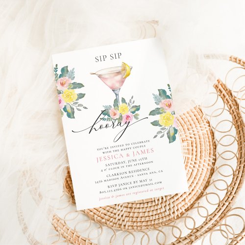 Sip Sip Hooray Bright Cocktail Wedding Shower Invitation