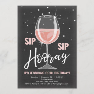 Sip Sip Hooray Chalkboard Rustic Adult Birthday Invitation