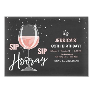 Sip Sip Hooray Chalkboard Wine Adult Birthday Invitation