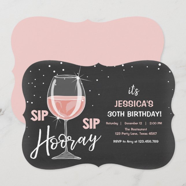 Sip Sip Hooray Chalkboard Wine Adult Birthday Invitation (Front/Back)
