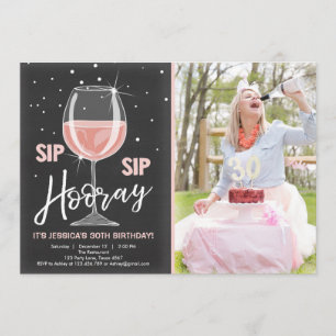 Sip Sip Hooray Chalkboard Wine Adult Birthday Invitation