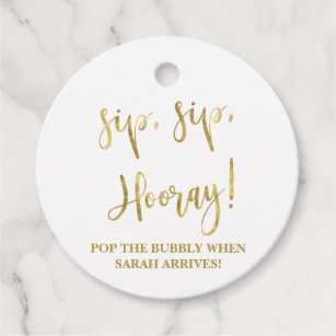 Sip Sip Hooray, Champagne Baby Shower Tags