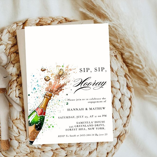 Sip SIp Hooray Champagne Bottle Engagement Party Invitation (Creator Uploaded)