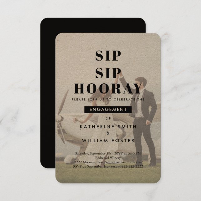 Sip Sip Hooray Chic Photo Engagement Party Invite (Front/Back)