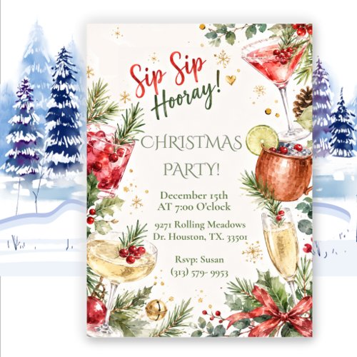 Sip Sip Hooray Christmas Celebration Invitation