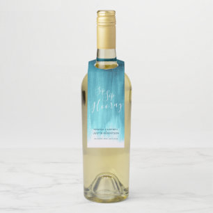 Sip Sip hooray custom wedding abstract teal aqua Bottle Hanger Tag