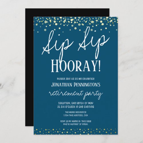 Sip Sip Hooray Elegant Gold Retirement Party Invit Invitation