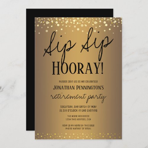 Sip Sip Hooray Elegant Gold Retirement Party Invitation