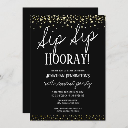 Sip Sip Hooray Elegant Gold Retirement Party Invitation