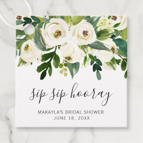 Sip Sip Hooray Elegant White Floral Bridal Shower Favor Tags