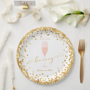 Sip Sip Hooray Engagement   Bachelorette   Shower Paper Plates