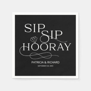 Sip Sip Hooray Engagement Party Black Napkins